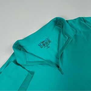 IBKUL WMNS SZ XL  Aqua Blue Stretch 1/4 Zip Long Sleeve Mesh Golf Tennis Polo